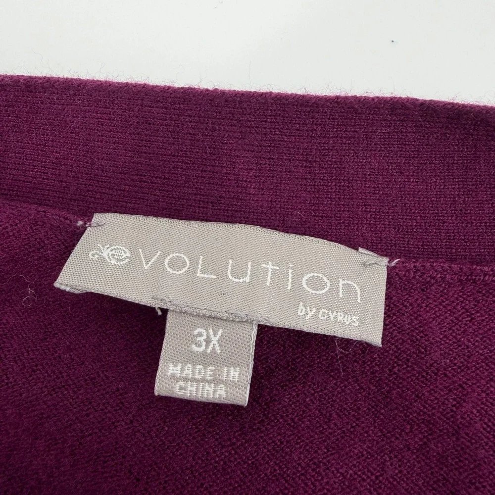 Evolution by Cyrus Womens 3X Purple Cardigan Open Front Waffle Knit‎ Casual NEW